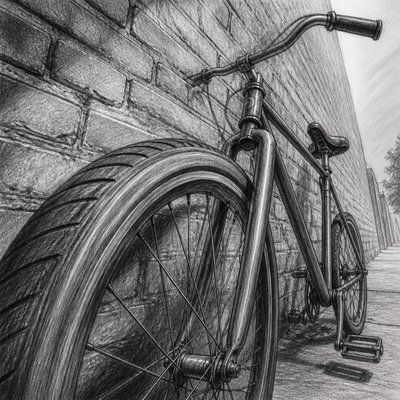 bicyle resting against a wall — Foreshortening Art Style