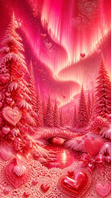 a snowy pine forest under the northern lights, no people