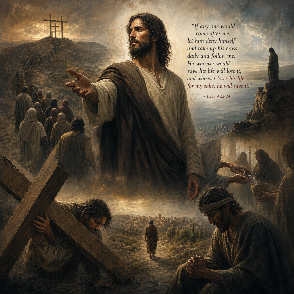 “If any one would come after me, let him deny himself and take up his cross daily and follow me. For whoever would save his life will lose it; and whoever loses his life for my sake, he will save it.”
– Luke 9:23-24