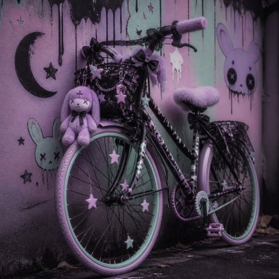 bicyle resting against a wall — Pastel Goth Aesthetic