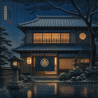 house with front view — Shin-hanga Print Style