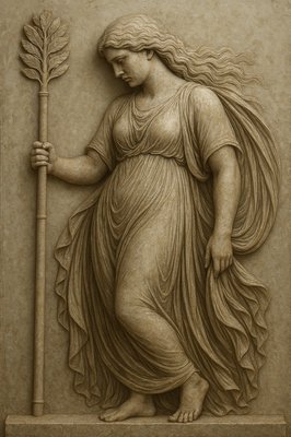 a statue of a woman holding a stick