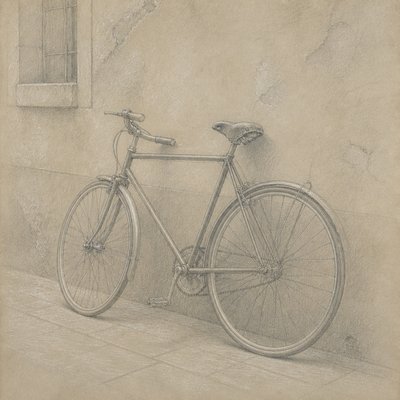 bicyle resting against a wall — Silverpoint Drawing Style