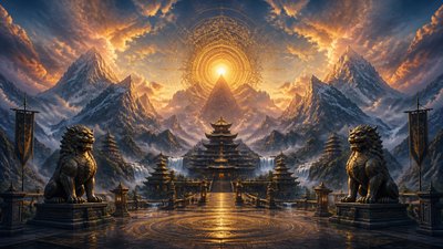 sweeping panoramic landscape with a dramatic sky