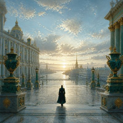a solitary figure walking toward a glowing horizon across an empty plain, moody atmosphere, no text or lettering