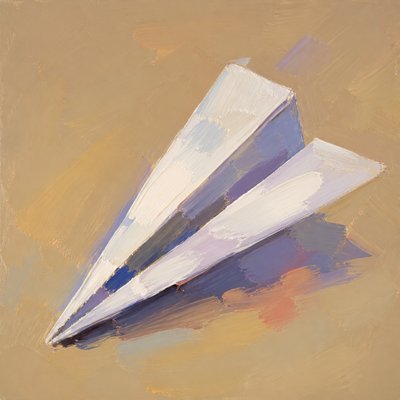 a paper plane, clean minimal composition on a plain background, no text