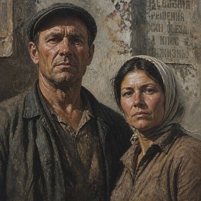 portrait of two people together — Social Realism Art Style