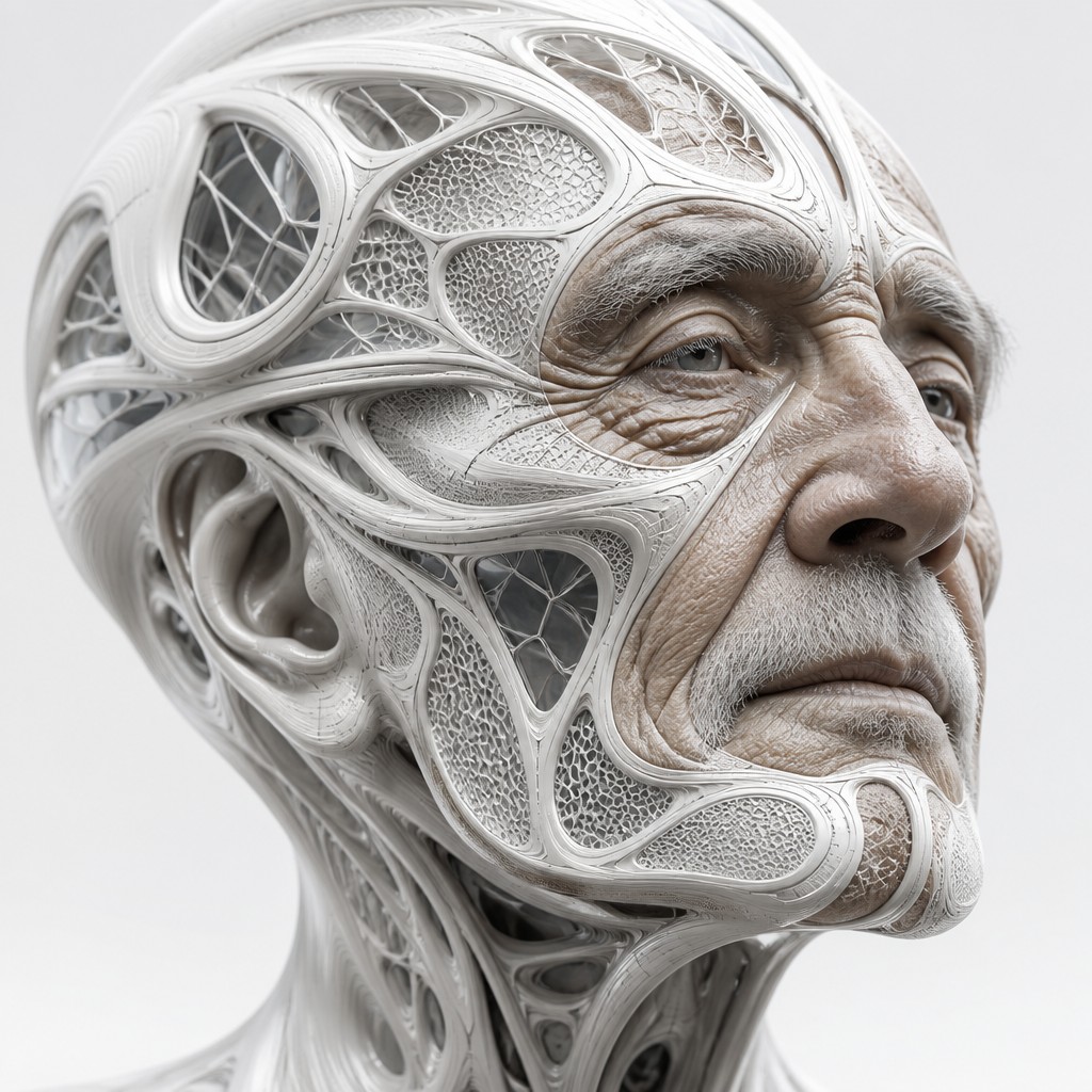 close-up portrait of an elderly person with expressive weathered features — Parametric Architecture