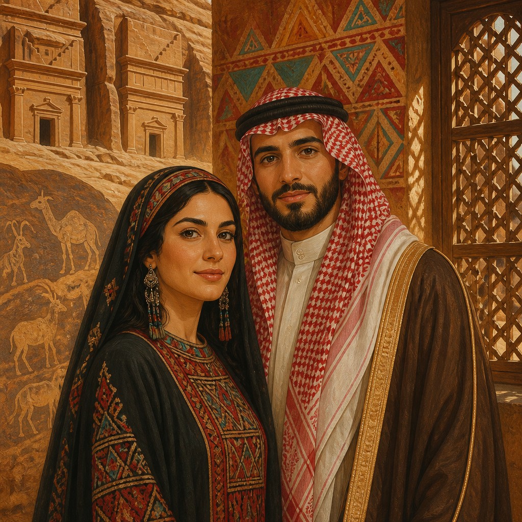 portrait of two people together — Saudi Art Style