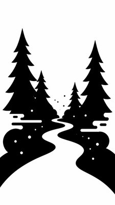 a mysterious forest path with fireflies and drifting mist, atmospheric vertical composition with open space at the top, no text