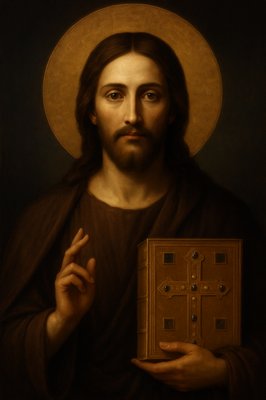 a painting of jesus holding a wooden box