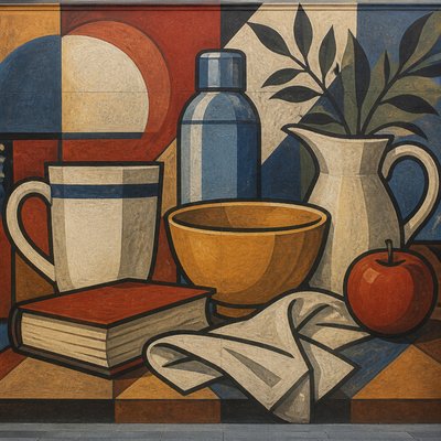 still life with everyday objects — Mural Painting Art Style