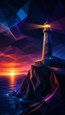 a lone lighthouse on a cliff at dusk under a dramatic sky, no text or lettering