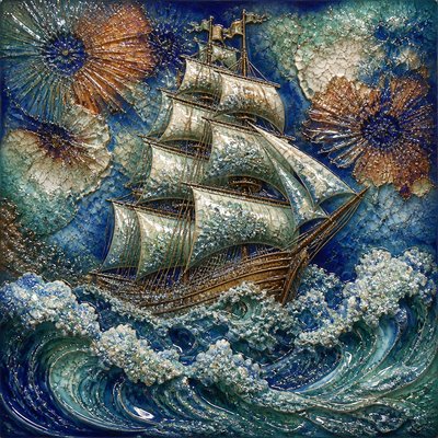 sailing ship on a stormy sea