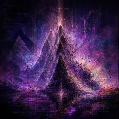 a computer generated image of a mountain in the middle of a body of water