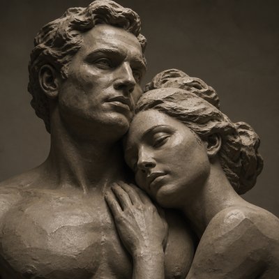 portrait of two people together — Sculptural Form Art Style