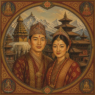 portrait of two people together — Nepali Art Style