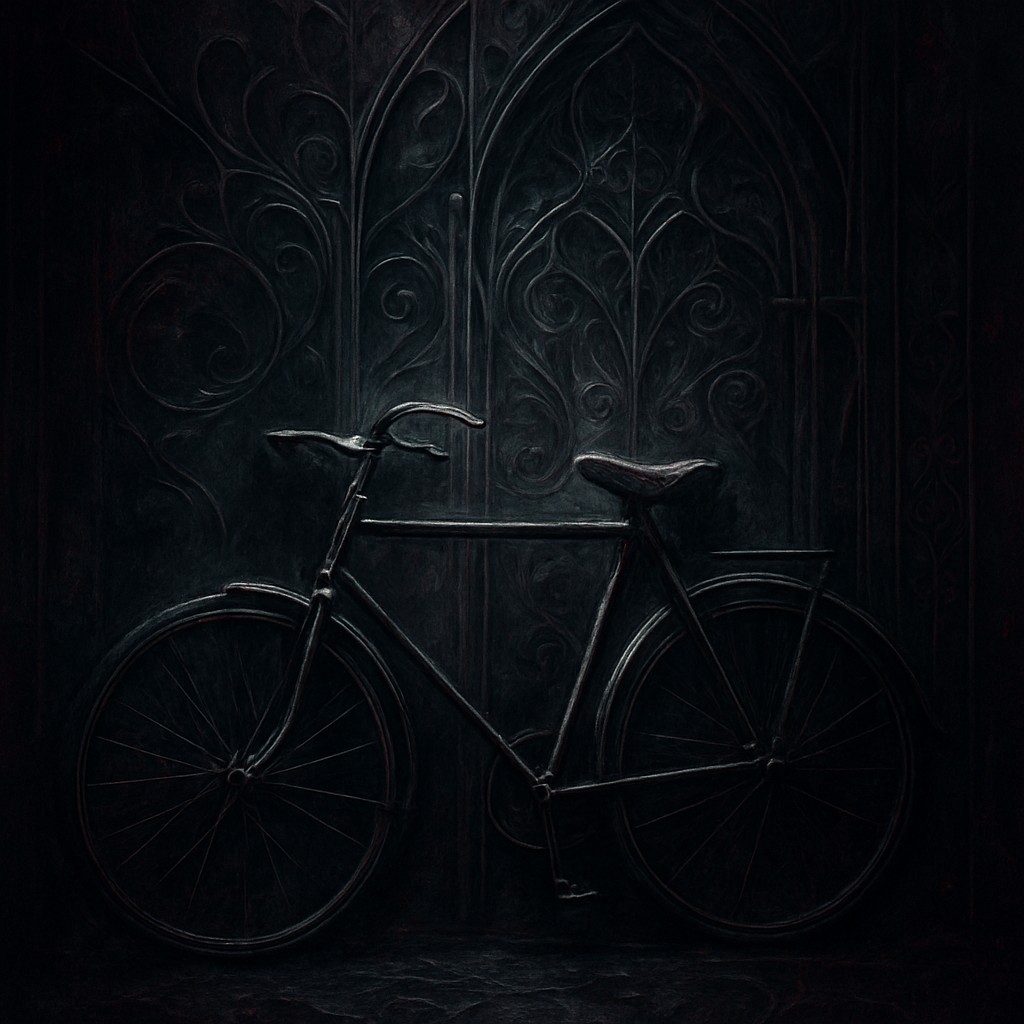 bicyle resting against a wall