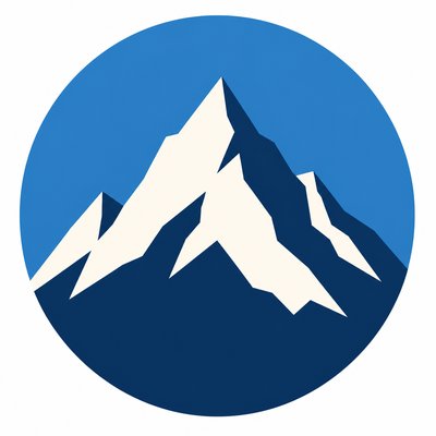 an emblem of a mountain peak inside a circle, simple bold shapes on a plain background, no text or lettering