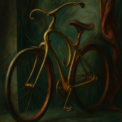 bicyle resting against a wall
