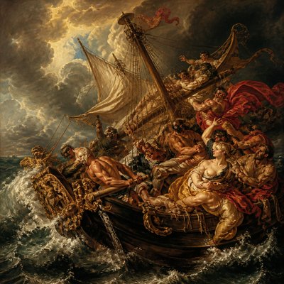sailing ship on a stormy sea