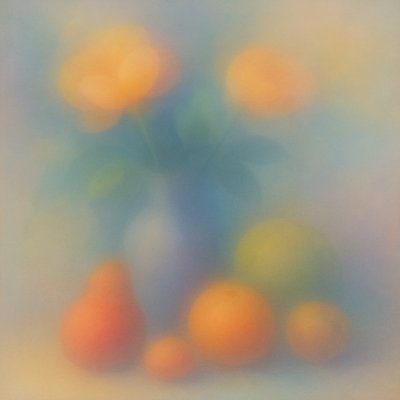 still life arrangement of fruits and flowers