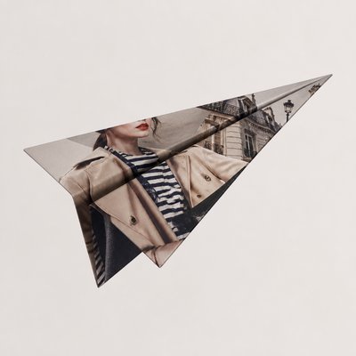 a paper plane, clean minimal composition on a plain background, no text