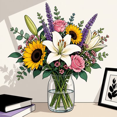 bouquet of flowers in a glass vase