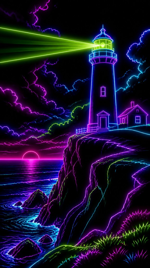 a lone lighthouse on a cliff at dusk under a dramatic sky, no text or lettering