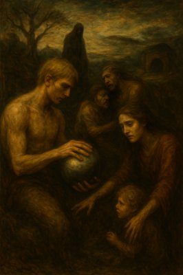 a painting of a group of people holding a ball