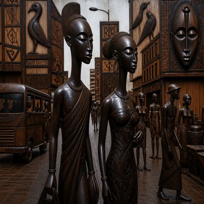urban street with city activity — Ivorian Art Style