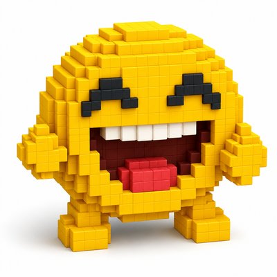 an exaggerated laughing face of an original round mascot character, bold and readable at small size, plain background, no text