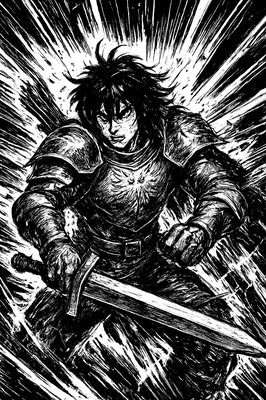 a painting of a man in armor holding a sword