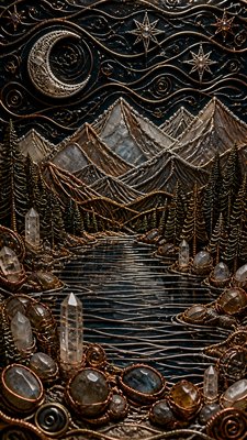 a tranquil mountain lake beneath a starry night sky, no people, no text