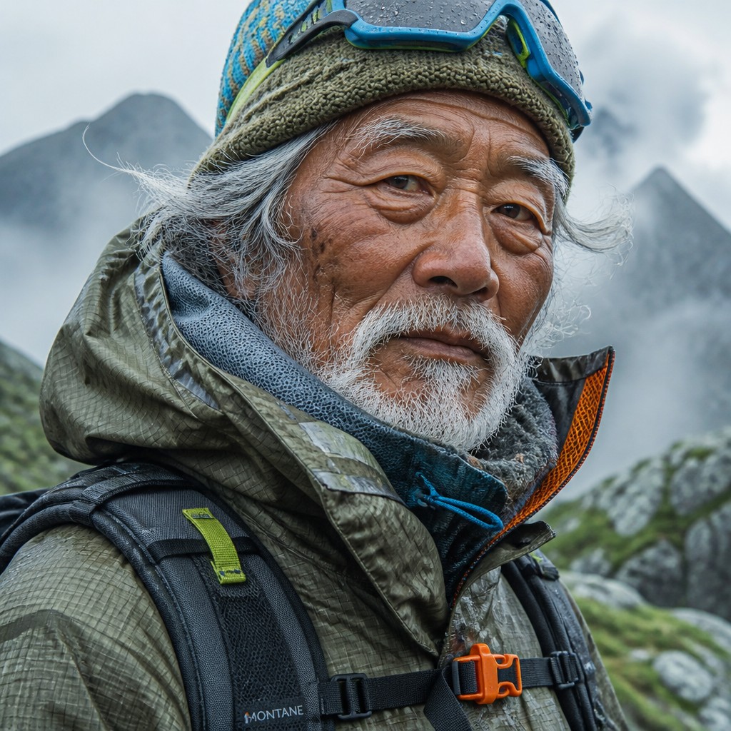 close-up portrait of an elderly person with expressive weathered features — Gorpcore Aesthetic