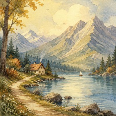 serene landscape with mountains and water
