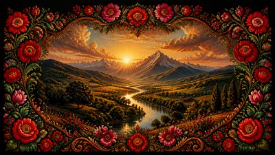 a vast valley with a river winding toward distant mountains at sunrise, no people, no text