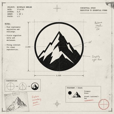 an emblem of a mountain peak inside a circle, simple bold shapes on a plain background, no text or lettering