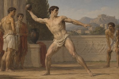 ancient greek iathletes throwing a ball