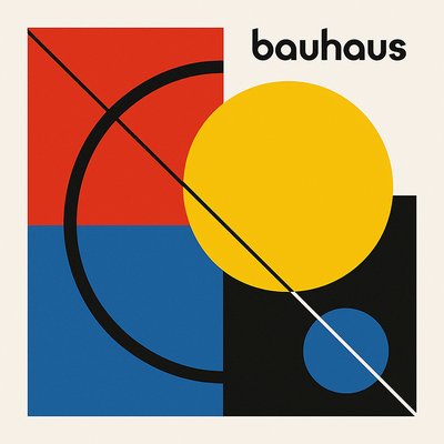 a poster with a yellow ball and a black circle