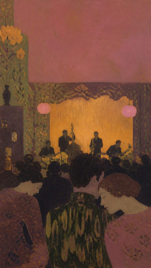 a live music scene with a glowing stage and silhouetted crowd, energetic vertical composition with open space at the top, no text