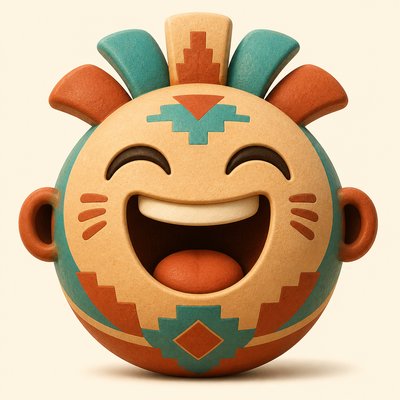 an exaggerated laughing face of an original round mascot character, bold and readable at small size, plain background, no text