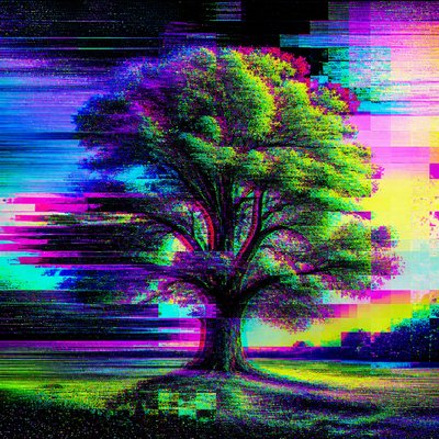 a tree in nature — Glitch Digital Art Style