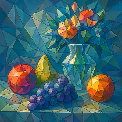 still life arrangement of fruits and flowers