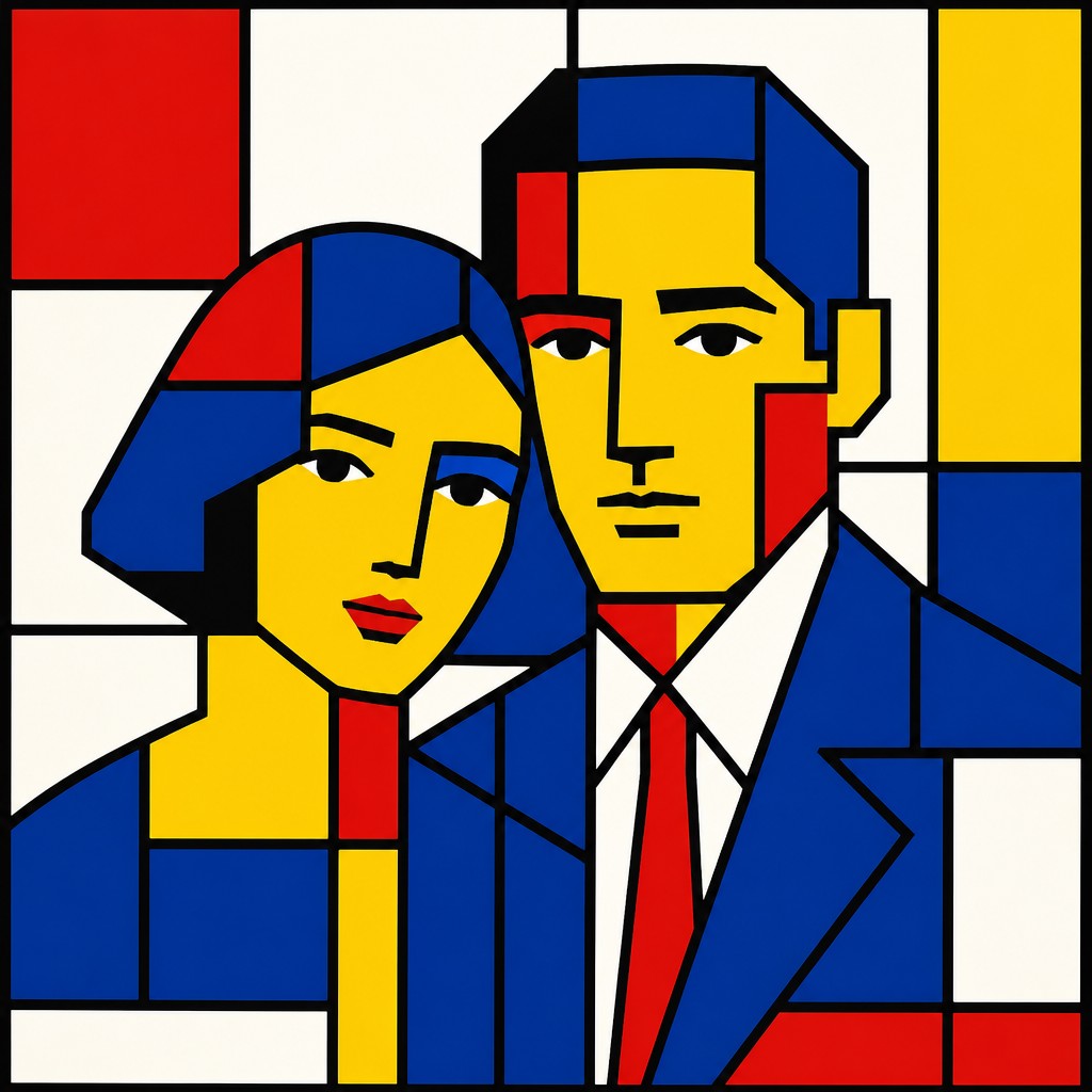 portrait of two people together — Primary Colors Art Style