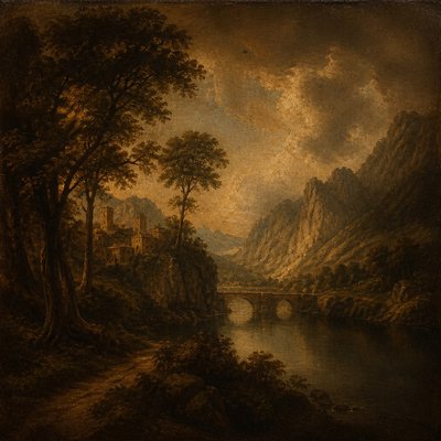 wide landscape with natural scenery — Renaissance Portrait Art Style