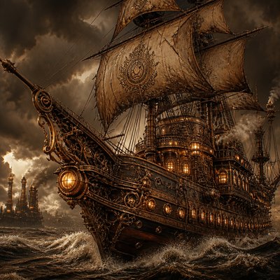 sailing ship on a stormy sea