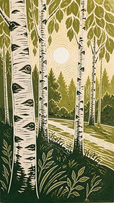 a serene birch forest in soft morning light, no people, no text