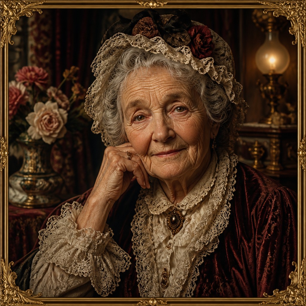 close-up portrait of an elderly person with expressive weathered features — Victorian Art Style