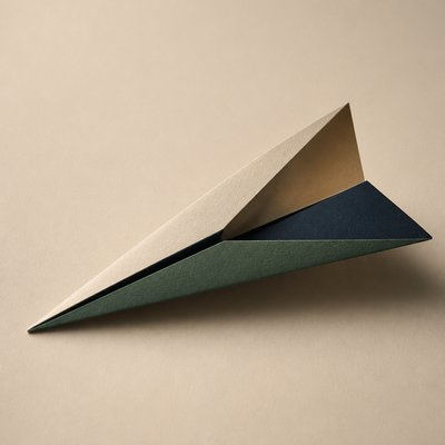 a paper plane, clean minimal composition on a plain background, no text